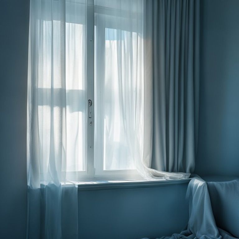 Sunlit window with soft natural light streaming through sheer curtains